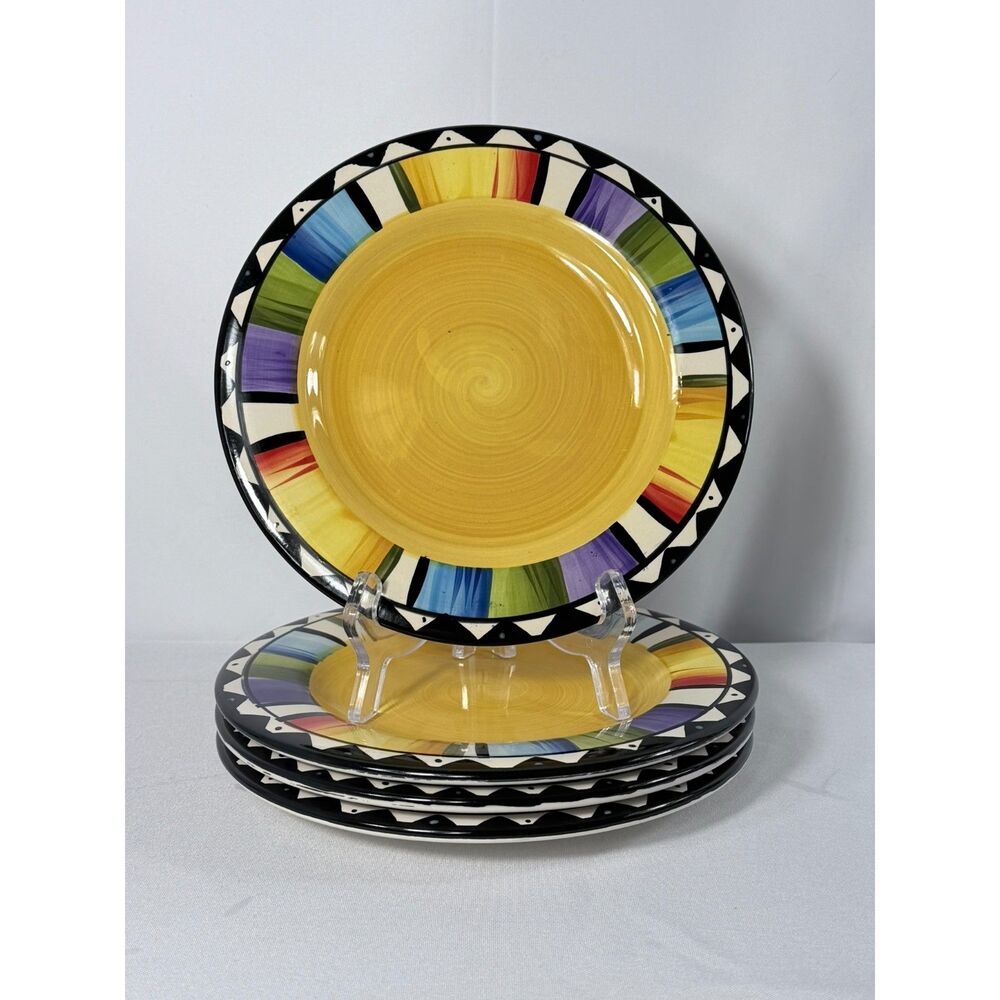 Vtg Gibson Designs Fandango Salad Plates SET OF 4 Bright Bold Handpainted 8"